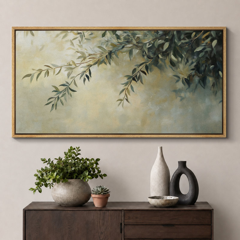 «Hanging Olive Branch Leaves», impression sur toile encadrée pour décor méditerranéen, Naturel, H 30 po x l 60 po