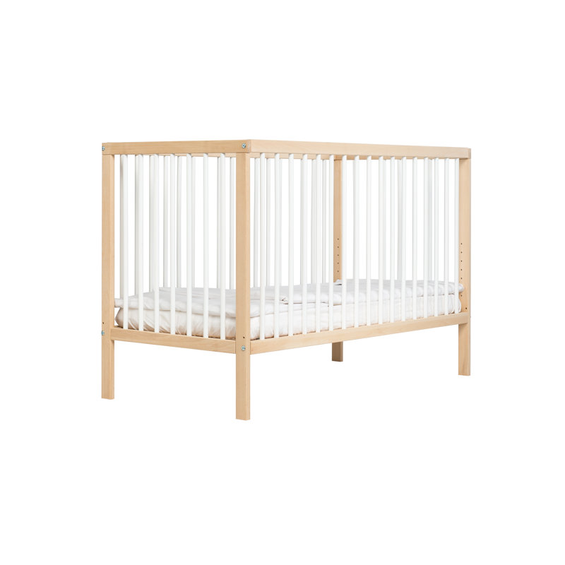 Mini Cot Bed with Natural Mattress, White Beech