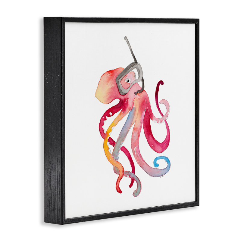«Snorkel Mask Octopus Giclee Art» par Lanie Loreth, H 12 po x l 12 po, Giclée encadrée noir minuit
