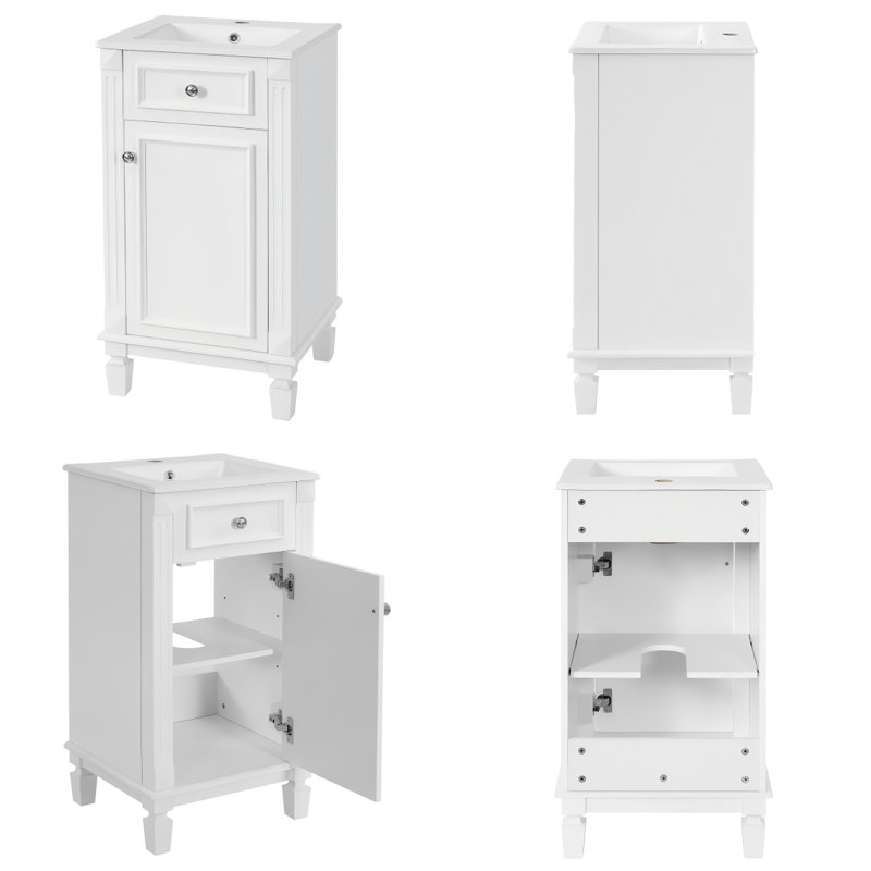 Meuble-lavabo bleu français 18 po avec lavabo en céramique et porte à fermeture en douceur, Blanc