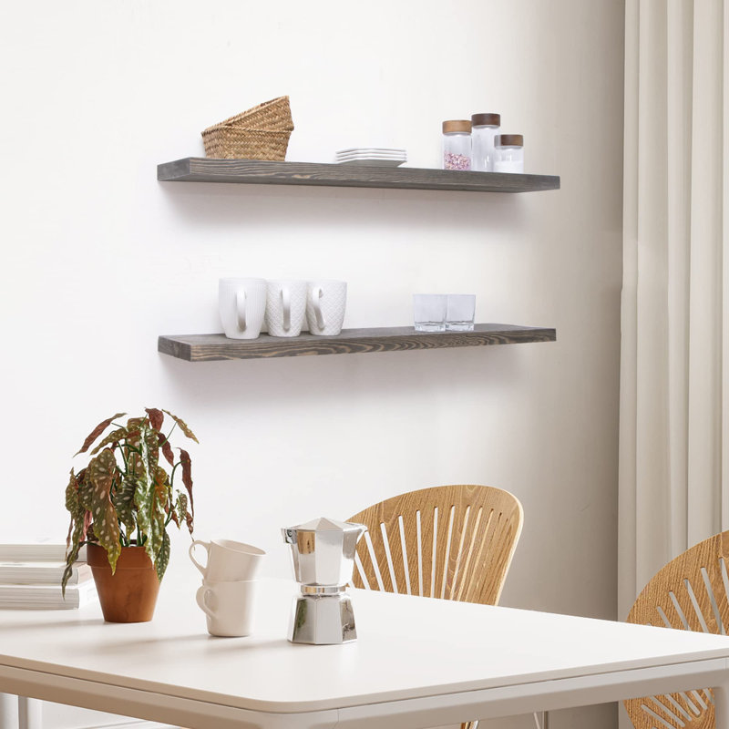 Zahriah 2 Piece Pine Floating Shelf, 1.3" H x 5.7" W x 36" D