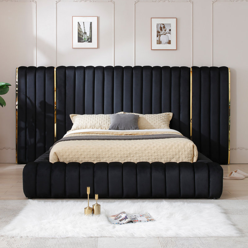 Lit plateforme tapissier Avalon, Noir, Grand