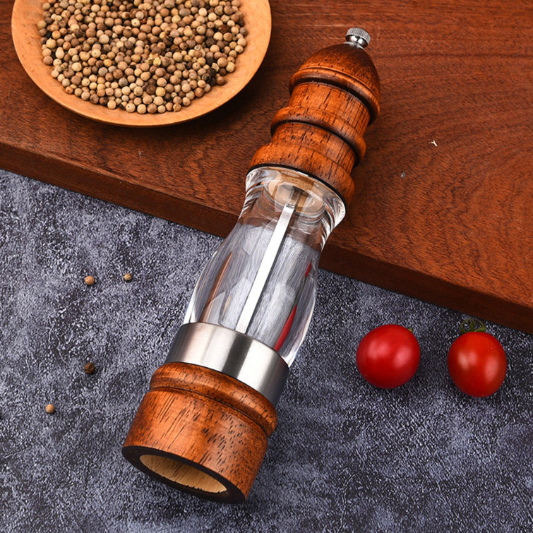 Premium Acrylic Salt and Pepper Grinder Set, Manual Salt and Pepper Mills-  Wooden Shakers