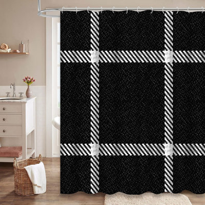 Black White Lumberjack Buffalo Plaid Shower Curtain with 12 Hooks