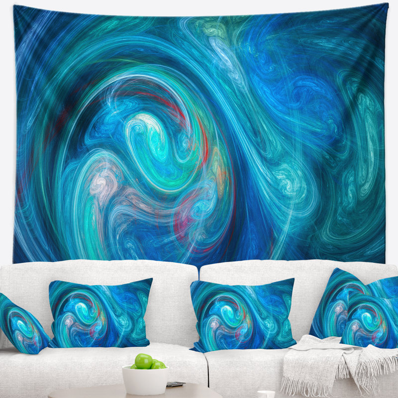 Tapisserie à texture abstraite fractale bleu foncé, H 32 po x l 39 po