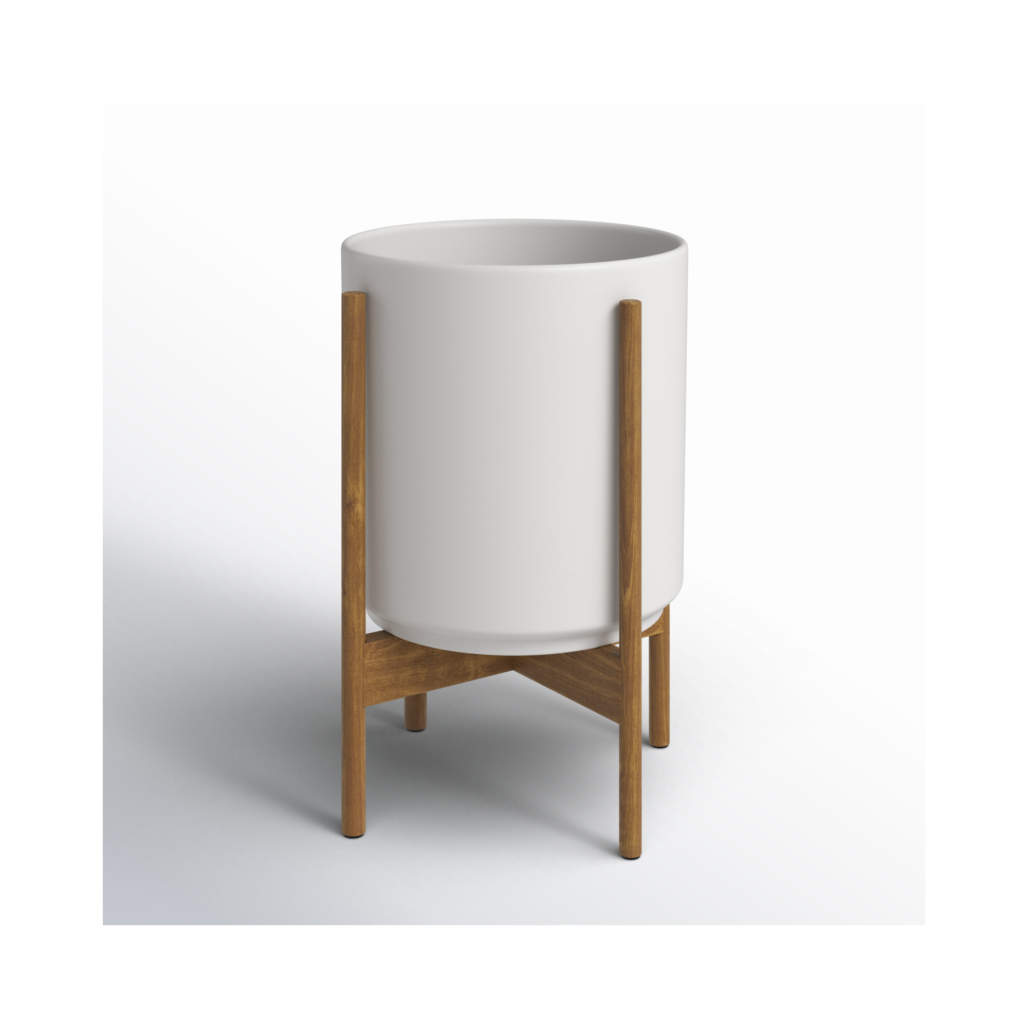 Riverside Handmade Ceramic Pot Planter, White/Teak, 18.25" H x 12.6" W x 12.6" D