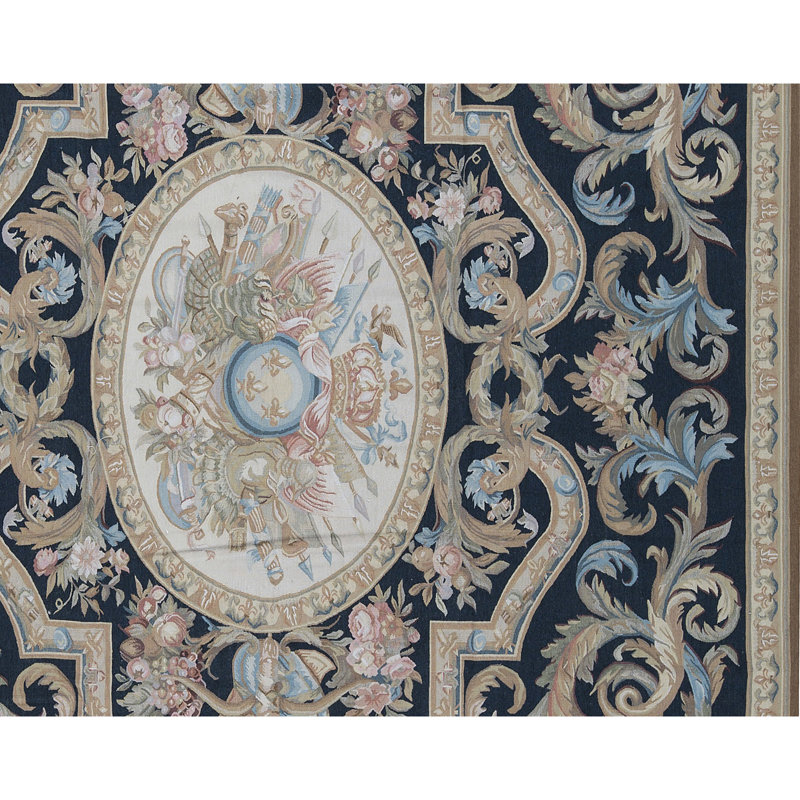 Hand-Knotted High-Quality Black and Beige Area Rug