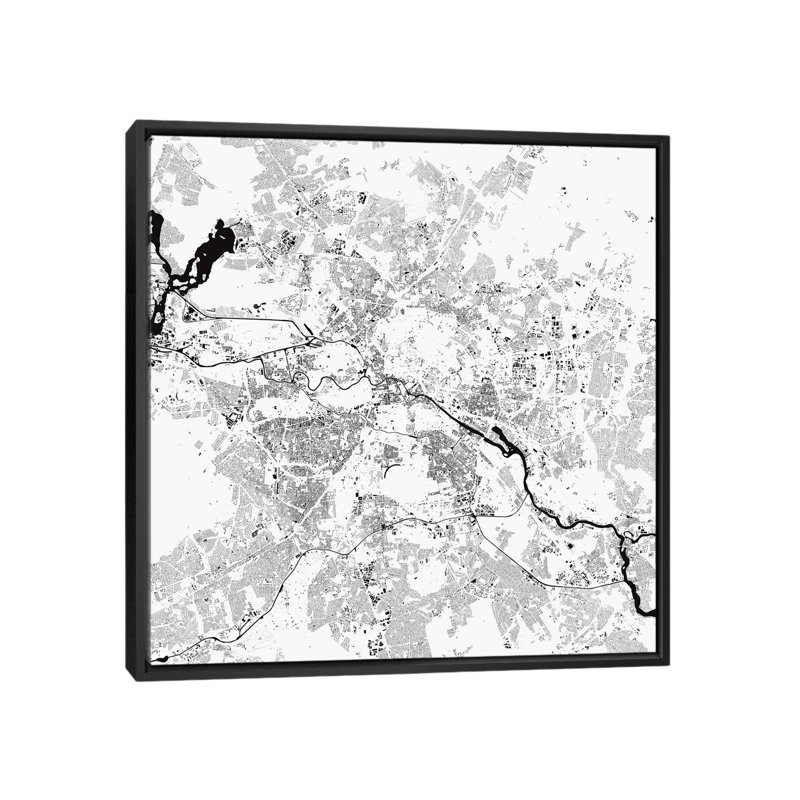 « berlin' », impression sur toile tendue, H 18 po x l 18 po x P 1,5 po, Toile encadrée noire, Pas de tapis