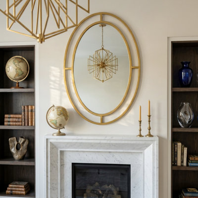 Hollywood Regency Oval Mirror, 32.75 Inches