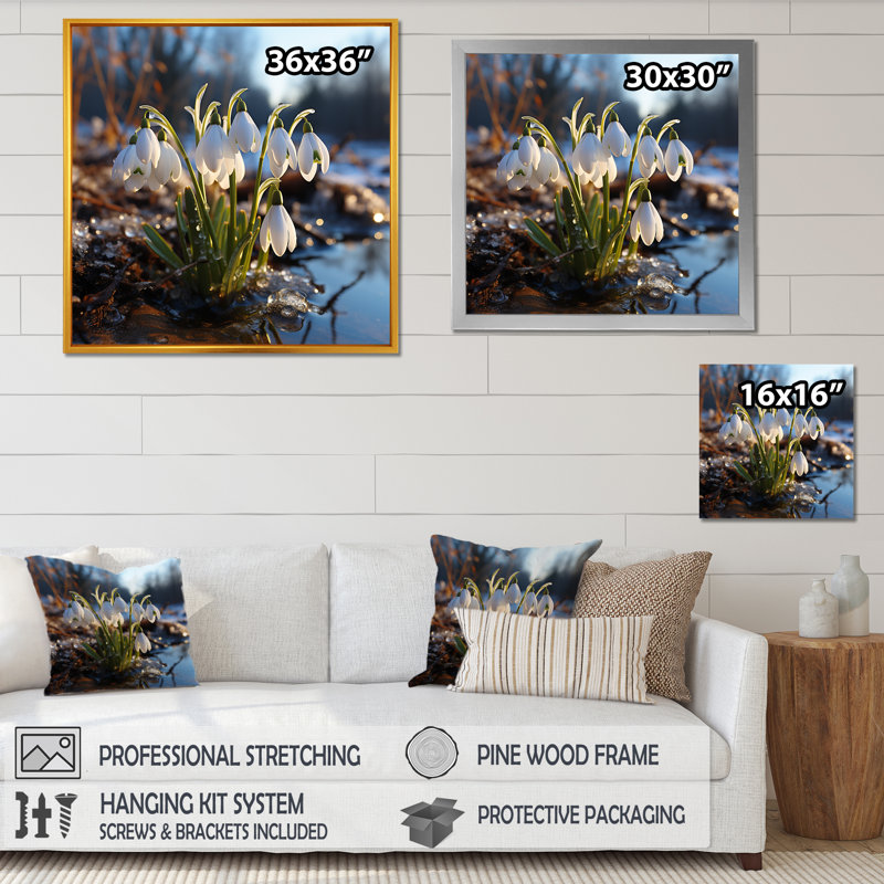 Morning Hush Snowdrops In Silent White IV - Snowdrops, art mural, Toile tendue, H 30 po x l 30 po x P 1,5 po