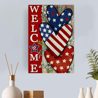 Drapeau de jardin patriotique 12 x 18, cœur en lin recto verso et étoiles, drapeau de bienvenue pour le jour de l’Independance et décor de jardin