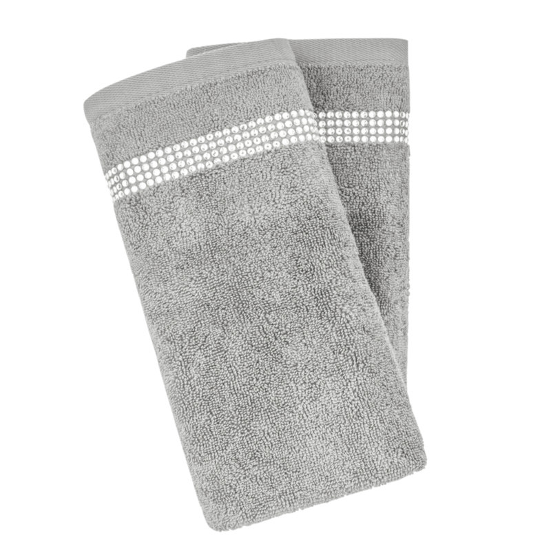 Sparkles Home Stripe Rhinestone Fingertip Towels | 100% Cotton Terry | Glass Rhinestones, Gray