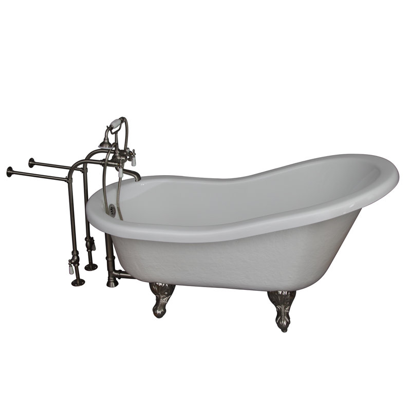 67'' x 29.5'' Soaking Acrylic Bathtub with Faucet, Brushed Nickel