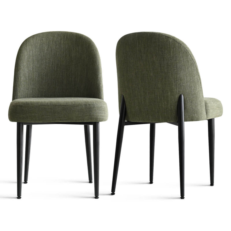 Chaise rembourrée moderne en lin avec pieds en métal, Vert