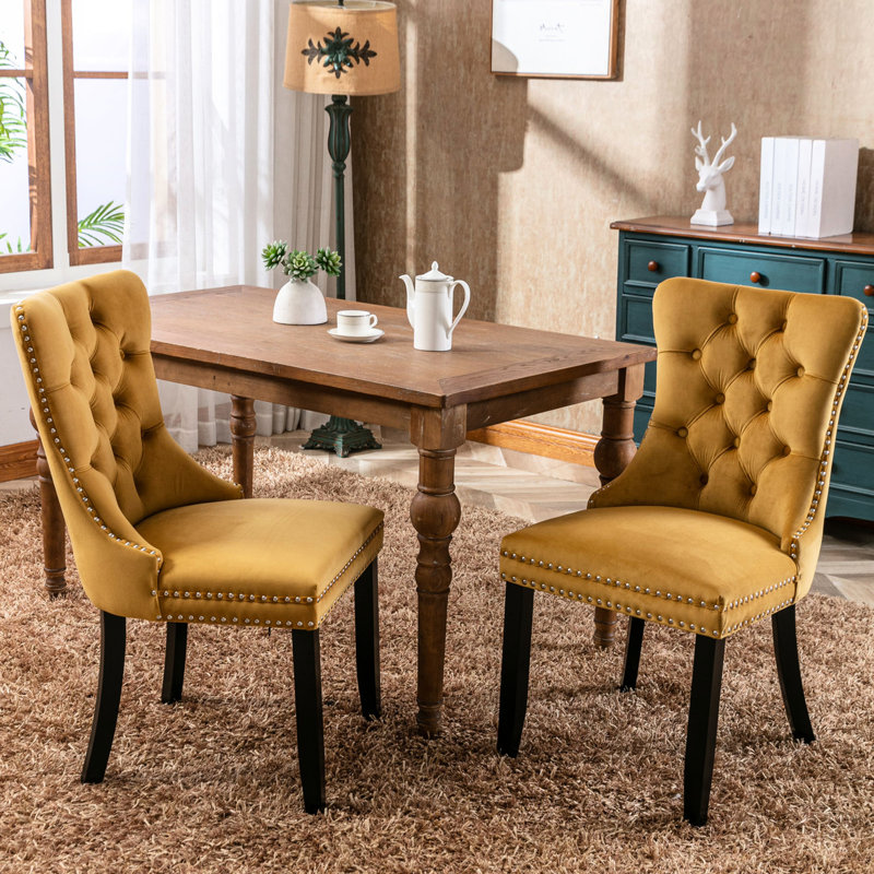 Paire de chaises de salle à manger en velours, 2, doré, Sw2001gl - Style Mid-Century moderne pour un look doré recouvert de capitonnage, rehausse votre pièce
