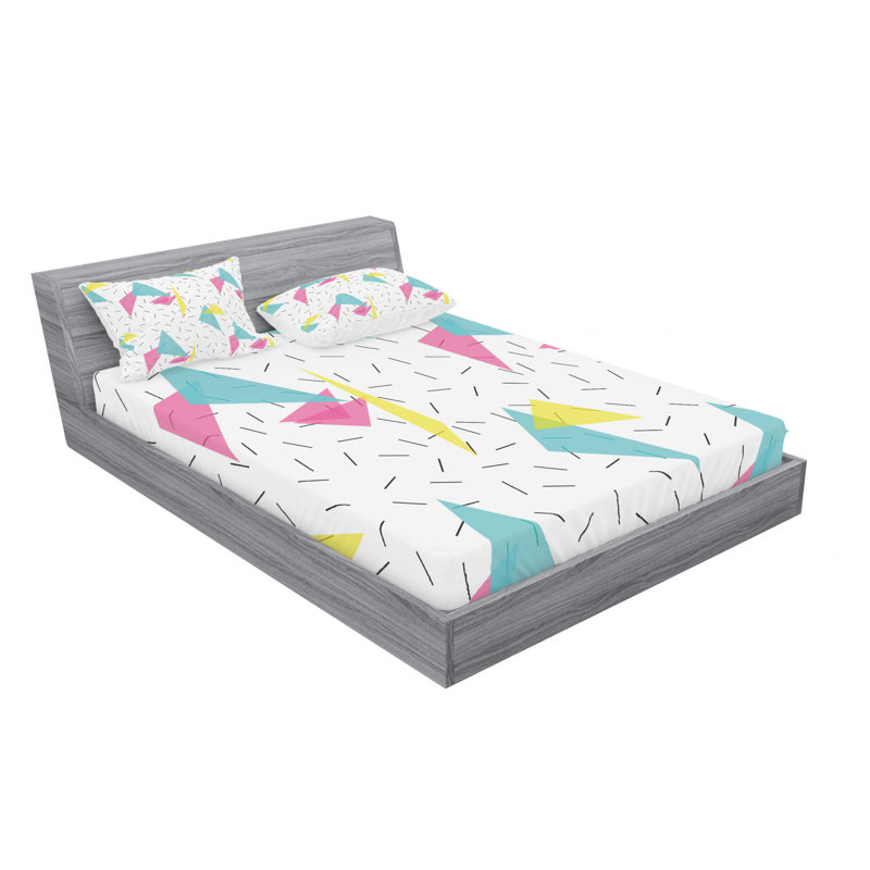 Microfiber Geometric Sheet Set, Queen Sheet Set with Fitted Sheet