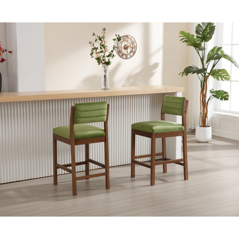 Tebbo Upholstered Counter Stool with Solid Wood Frame, Brown, Green