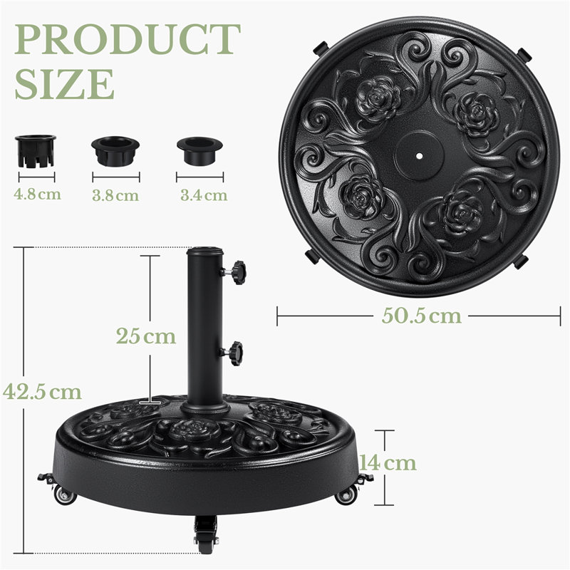 24.95kg Free Standing Umbrella Base with Wheels, Black