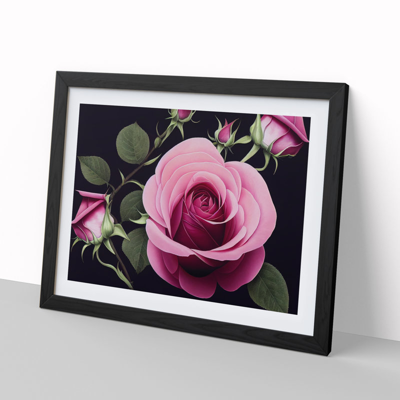 Cute Rose Flowers - Framed Print, Black, 46cm H x 64cm W x 2cm D