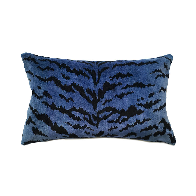 Wild Glamour Silk Lumbar Pillow Cover & Insert, 14" H x 22" W x 1" D, Blue/Black