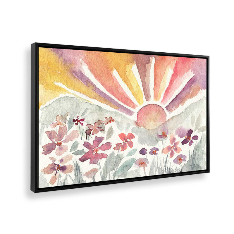 Sunrise Meadow Bloom, H 24,75 po x l 36,75 po, Toile avec cadre, Noir satiné