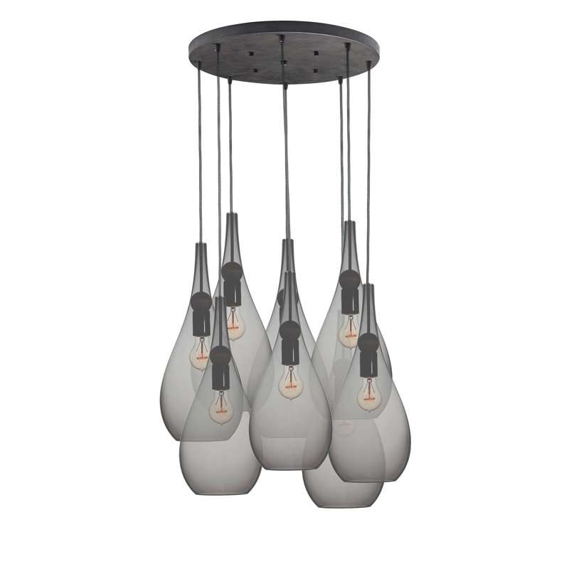 Earth 8 - Light Chandelier, Matte Black, Smoke Glass, 84" H x 18" W x 18" D