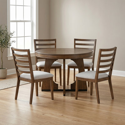 5-Piece Extendable Dining Table Set - Geometric Design Table With Upholstered Chairs For Kitchen & Dining