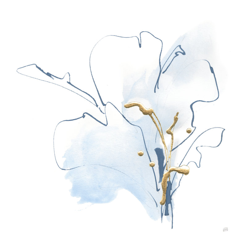 Blue And Gold Floral - Wrapped Canvas Painting, 30cm H x 30cm W