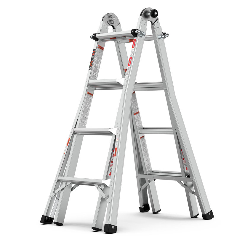 Échelle pliante en aluminium à positions multiples 17 pieds, structure en A et échelle droite, ANSI 250Lbs, 51.59