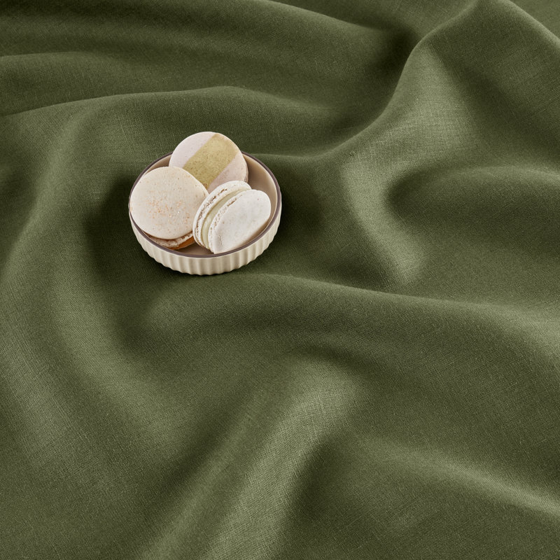 100% Pure Linen Hemstitch Table Throw - Classic Hemstitch, Olive