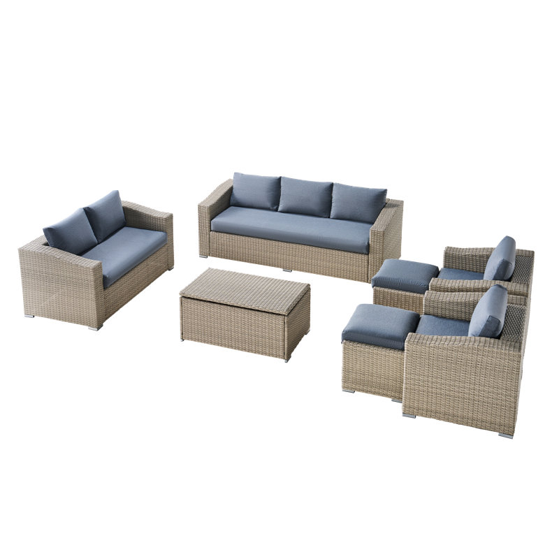 Ensemble de conversation de 10 pièces en osier pour l'extérieur avec table basse et 2 repose-pieds