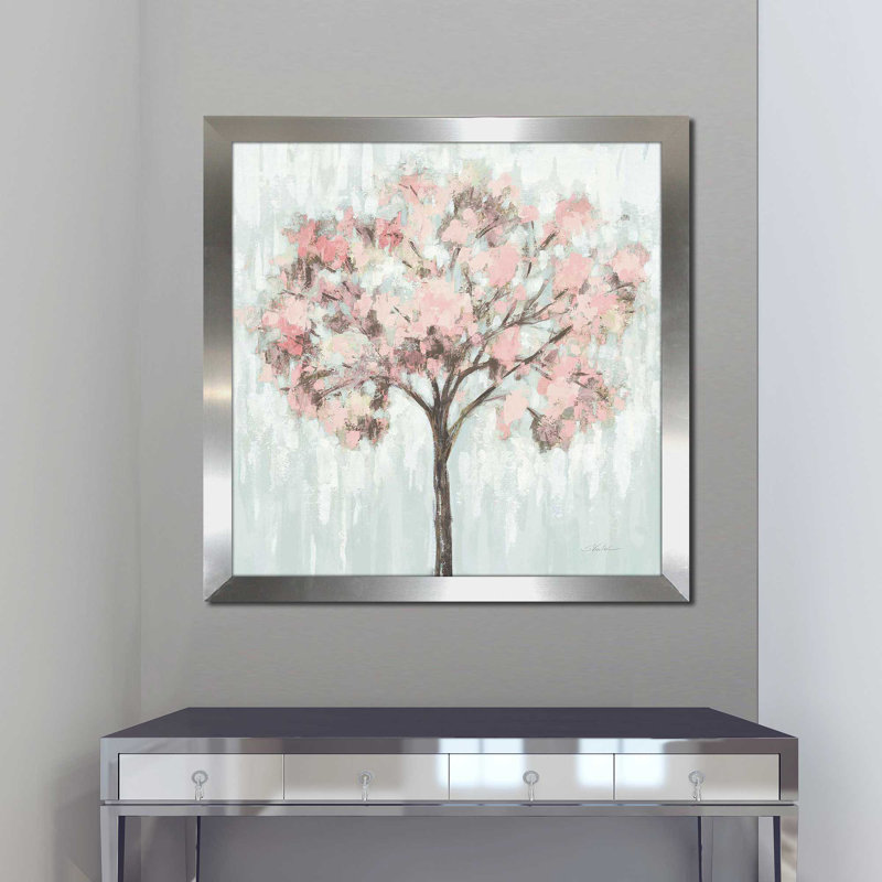 «Blooming Tree Blush Crop (Square)» par Silvia Vassileva, reproduction, Encadrement argenté, H 25 po x l 25 po x P 1 po