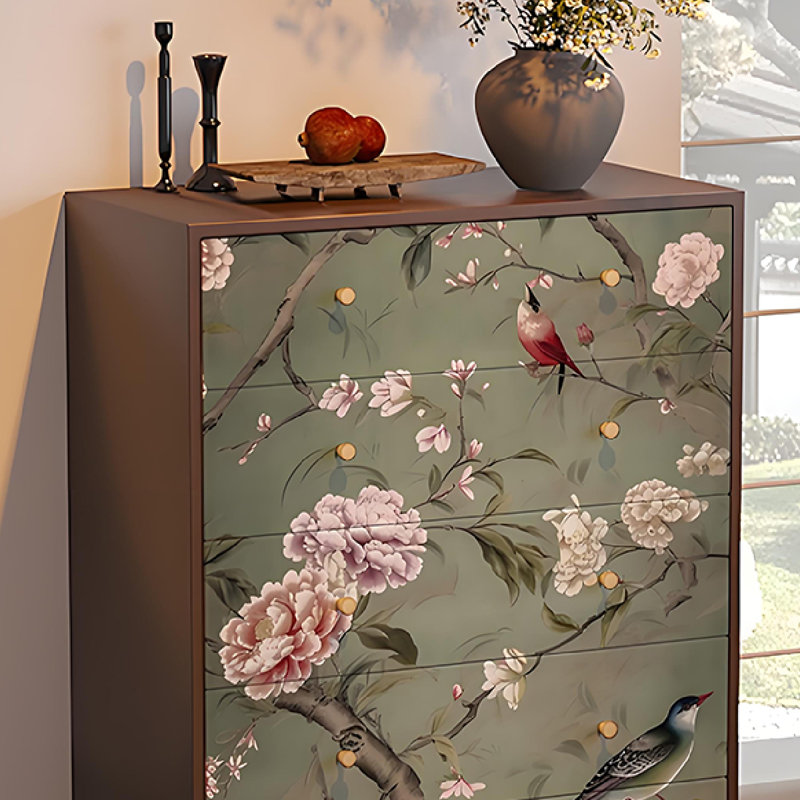 Armoire 5 tiroirs Vintage Floral, Noyer