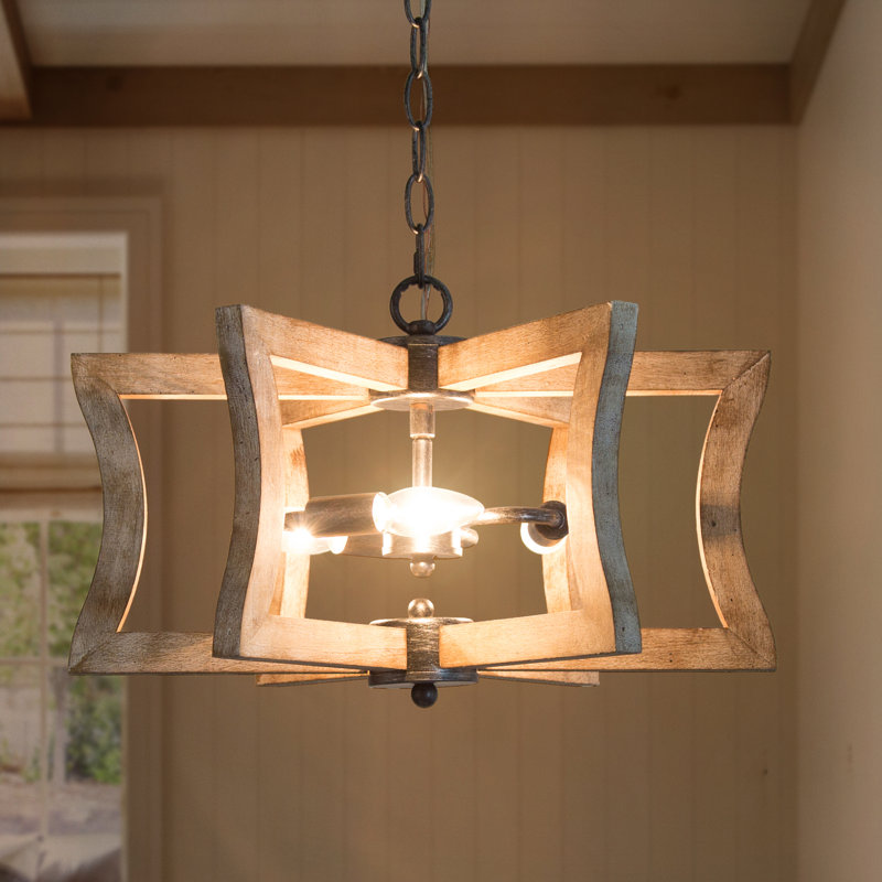 Lustre géométrique unique à 3 lumières avec détails en bois Marcus