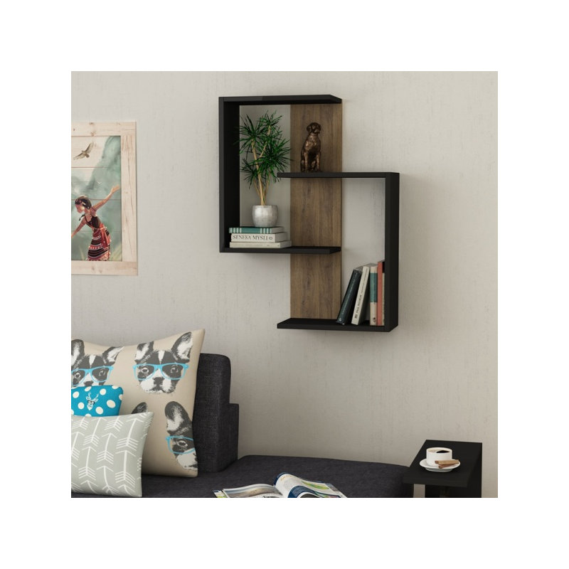 Theodore 3 Piece Floating Shelf, Anthracite/Light Walnut