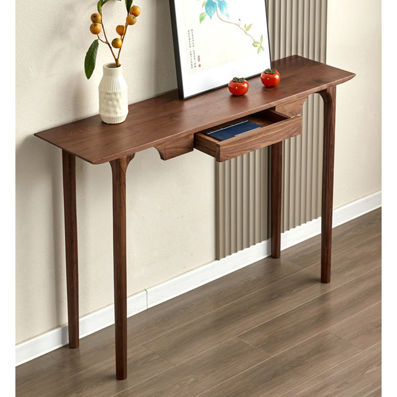 Solid Ash Wood Console Table With Drawer, 35.4" H x 47.2" W x 13.8" D
