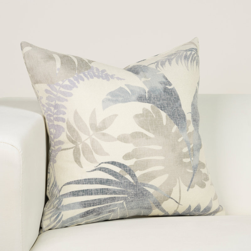 Tropical Blue and Beige Floral Square Throw Pillow 22" x 22"