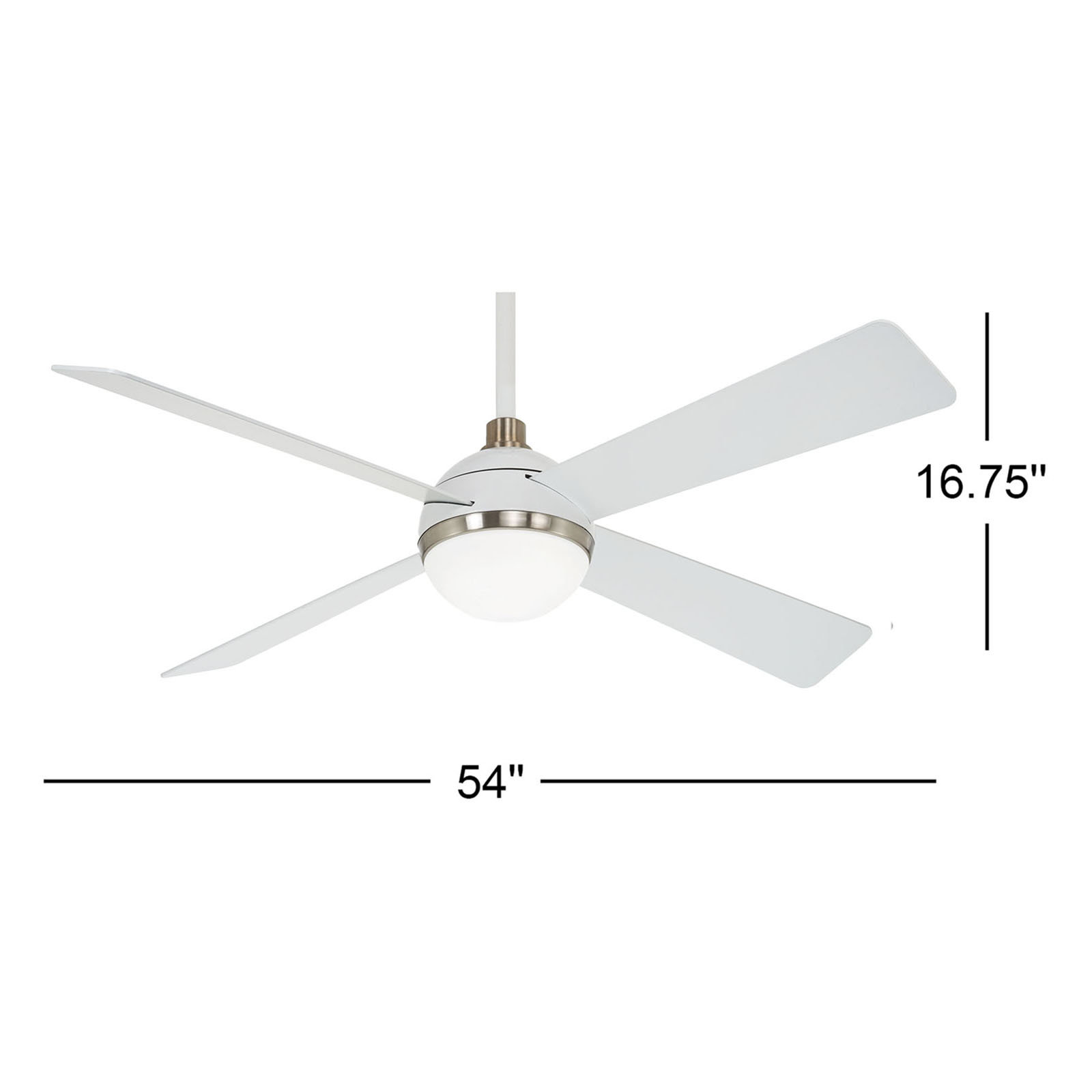 54" Ceiling Fan with LED Light Kit, Brushed Nickel with Flat White Blades