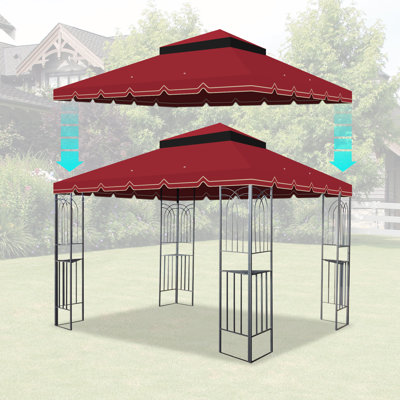 10X10 Ft Ft Outdoor Patio Gazebo Replacement Canopy, Double - Tiered Tent Roof Top Cover, Greatwall Border Style, Frame Excluded, Red Color, Perfect For Garden And Backyard Shade Upgrades
