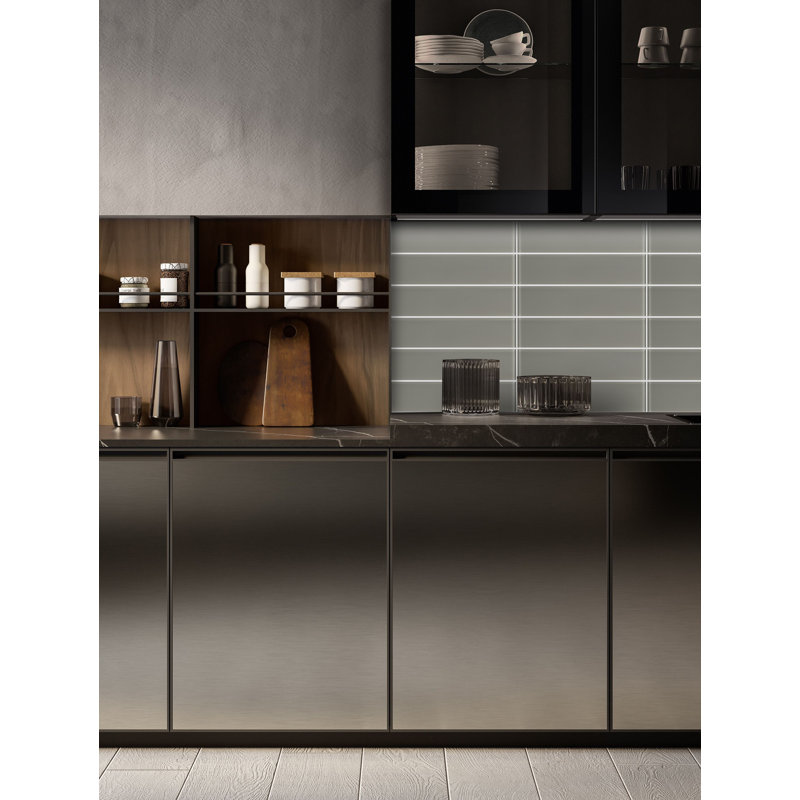 Winter 3" x 12" Glass Stone Look Subway Wall Tile, Cashmere