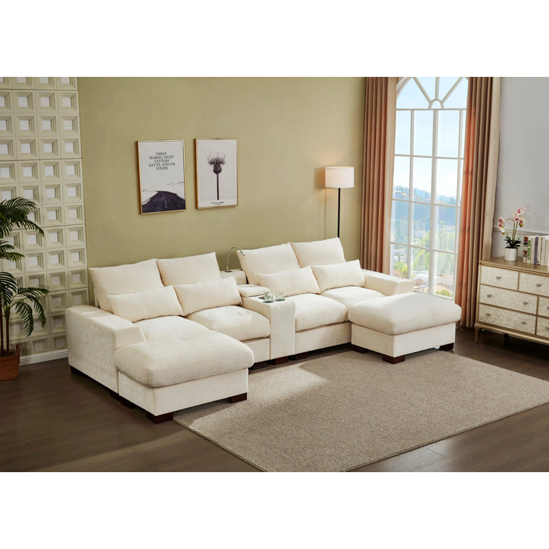 Canapé modulaire avec port de charge USB et porte-gobelet, Beige