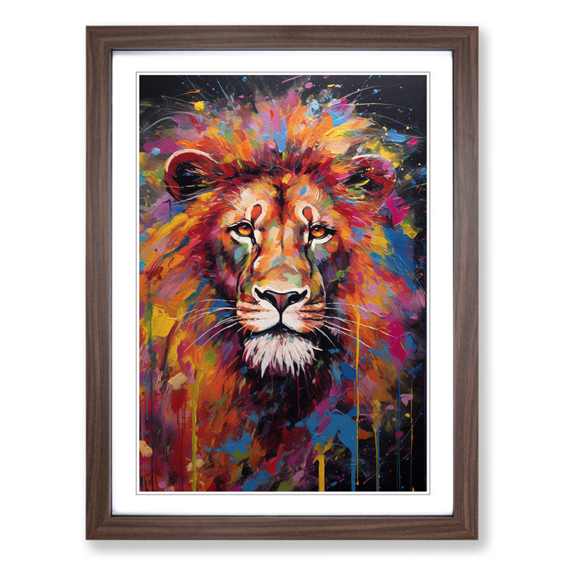 Lion Expressionism Art - Framed Print, 64cm H x 46cm W x 2cm D, Walnut Framed