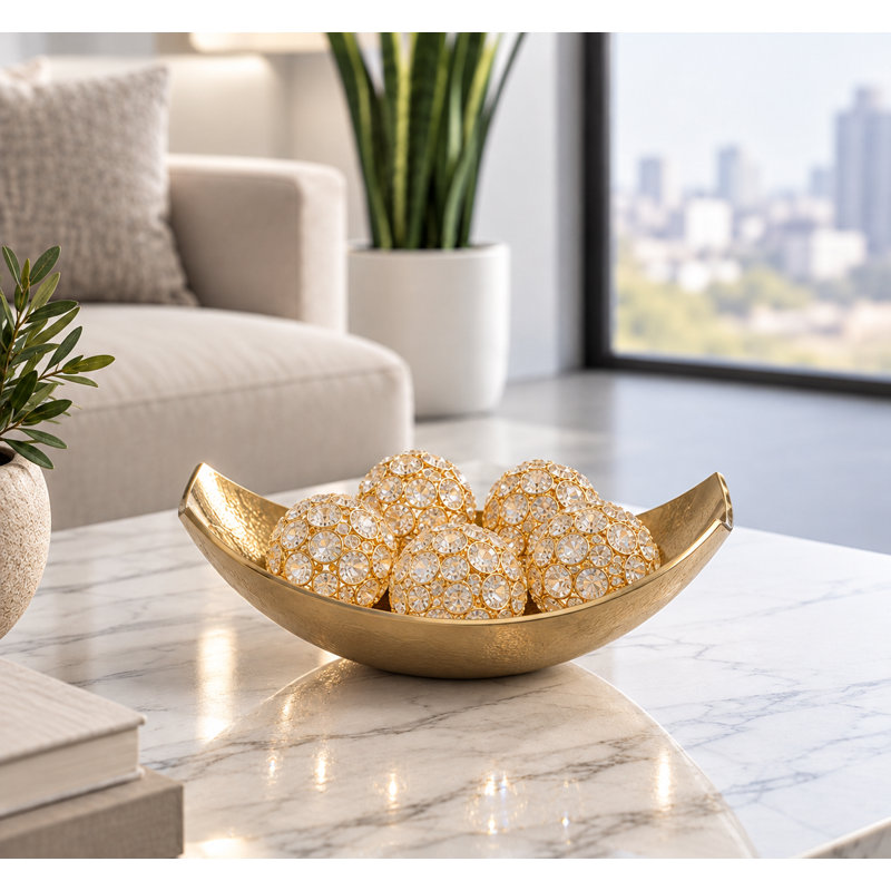 3777 3"D Gold Crystal Spheres, 3" H x 3" W x 3" D, Gold