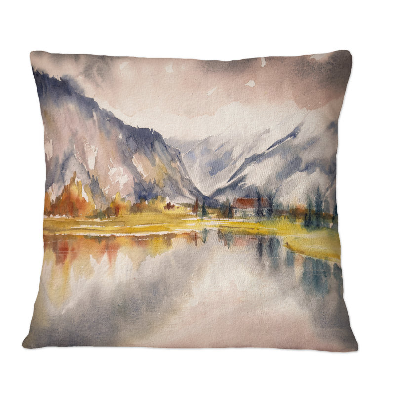 Paysage d'automne avec ciel reflété sur le lac - Coussin décoratif à imprimé champêtre, 16 po x 16 po