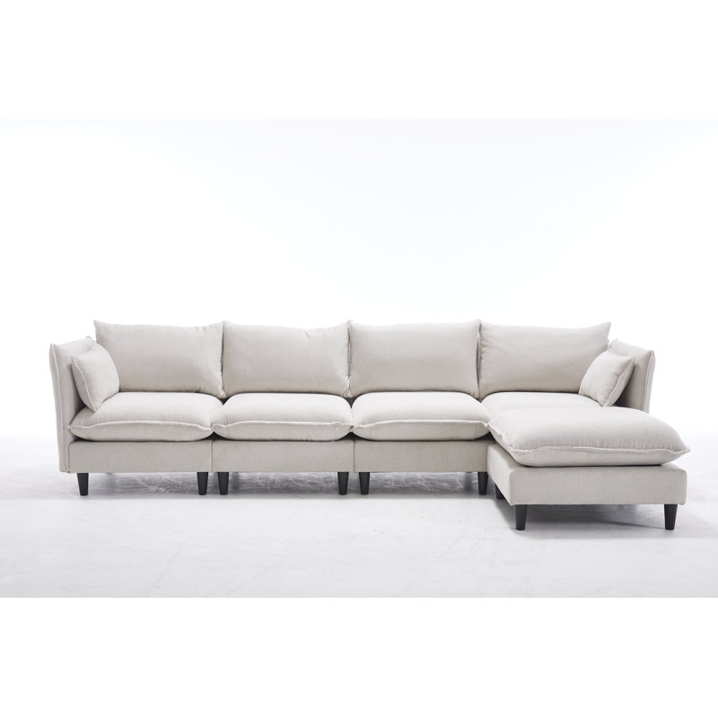 Tatum Modular Sectional Sofa with Movable Ottoman, Beige Fabric