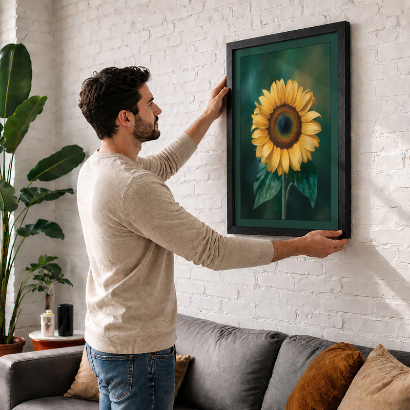 Golden Sunflower Botanical - Print, Walnut, A1 - 84.1 x 59.4 cm
