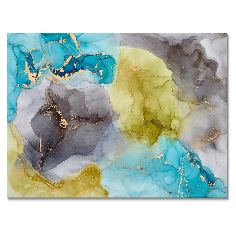 «Blue Luxury Abstract Fluid VII», peinture sur toile, Toile tendue, H 12 po x l 20 po x P 1 po