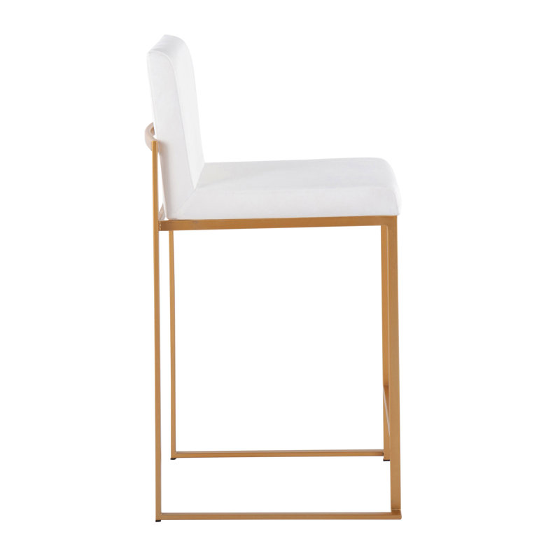 Tabouret de comptoir contemporain à dossier haut en acier doré et velours blanc par - ensemble de 2, Doré, Velours blanc
