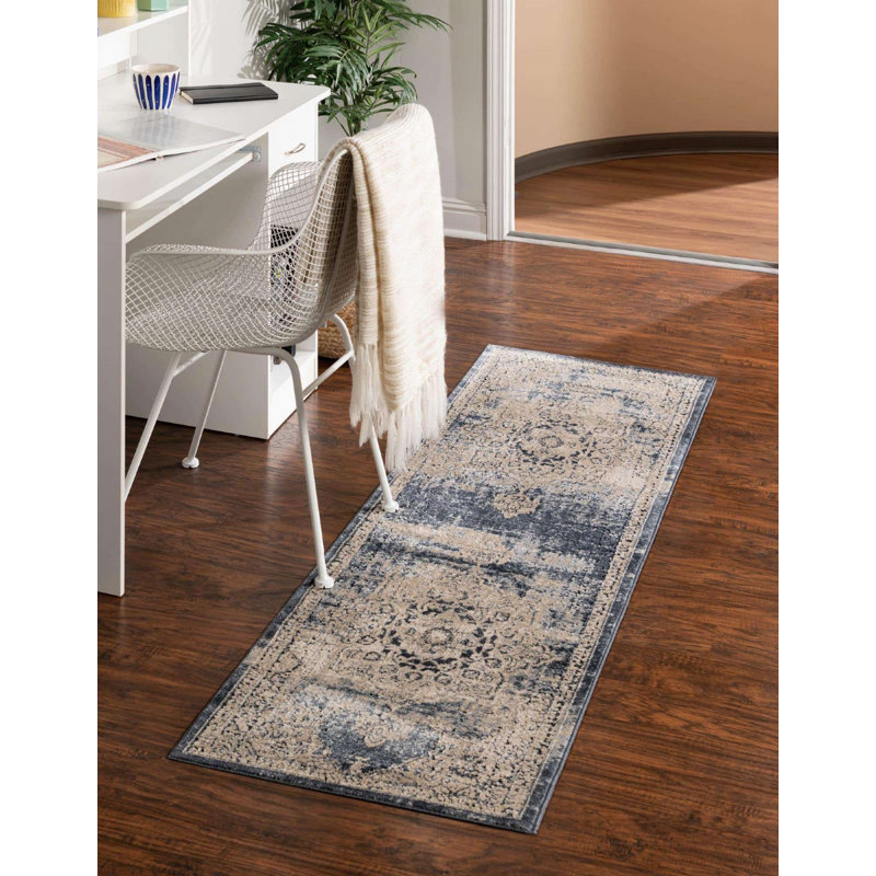 Tapis transitionnel Parrado couleur côtière, Tapis de couloir 2 pi 2 po x 6 pi 7 po