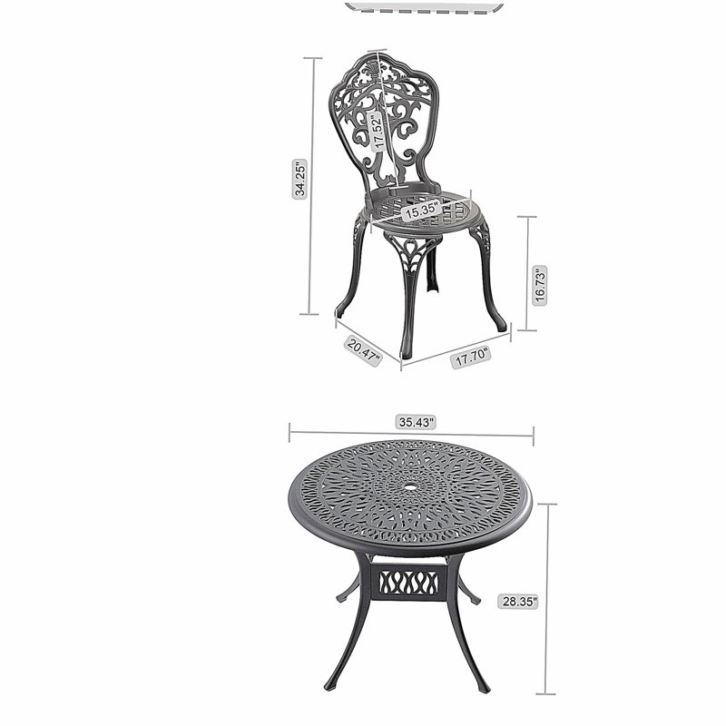 3-Piece Set Of All-Weather Cast Aluminum Dining Furniture Set With Black Frame